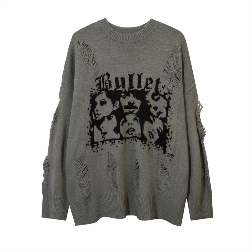 XGEM Character Jacquard Sweater – Oversized Distressed Pullover - XGEM® - Not Made for Everyone